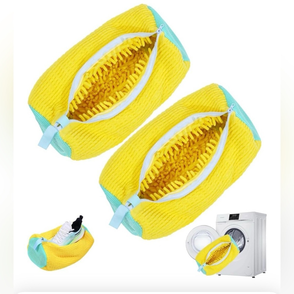 2 piece Murael shoe washing bag for sneakers yellow & blue with zipper to close